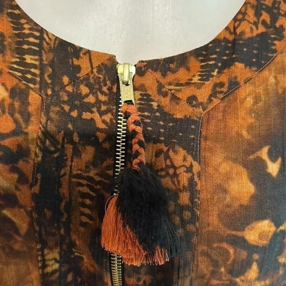 NWT Soft Surroundings Venetian Dress Women’s 15POrange Black Half Zip Maxi NEW - Picture 5 of 8